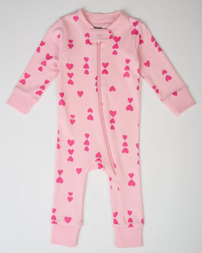 The Hearts Zip Romper - Pink on Pink