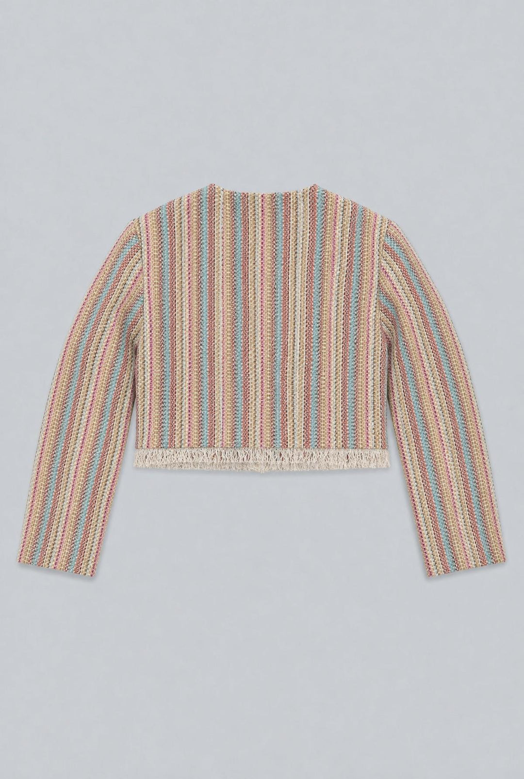 Cropped Tweed Frayed Hem Blazer - Rainbow/Multi
