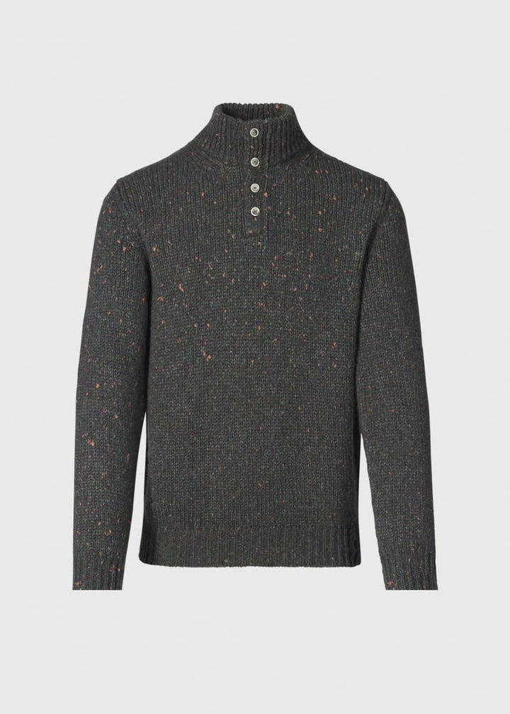 Wool & Cashmere Donegal Button Mock Neck - Dark Olive