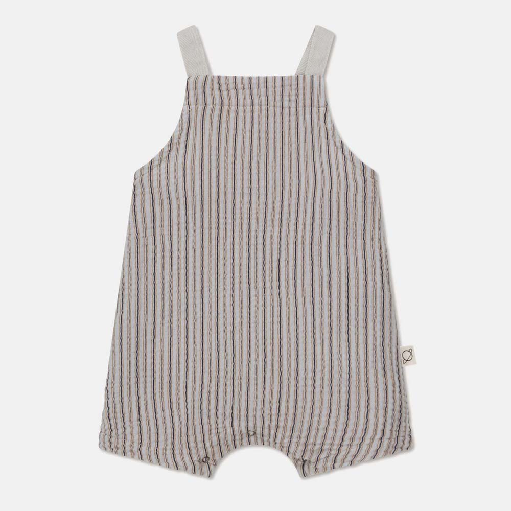 Gauze Stripe Baby Overalls - Soft Grey