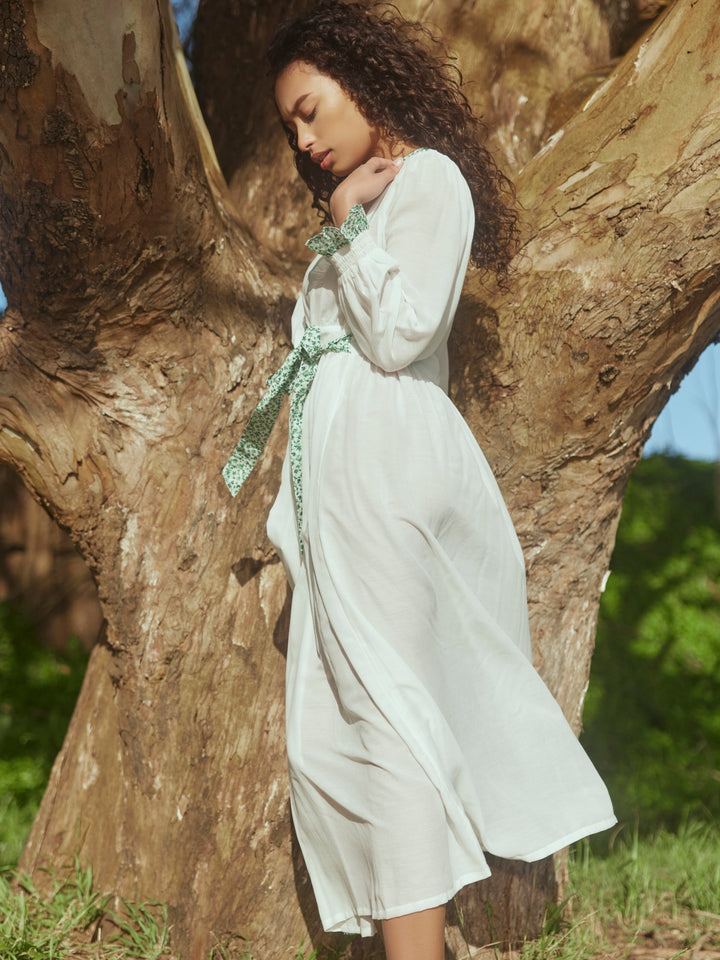 Rachael Wrap Midi Robe - Alabaster/Ivory/Grassy Knoll Ditsy Floral