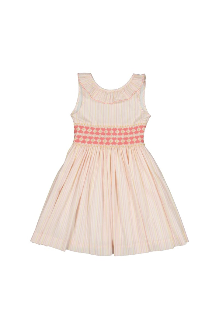 Capucine Pink Yellow Stripe Sleeveless Smocked Dress - Striped