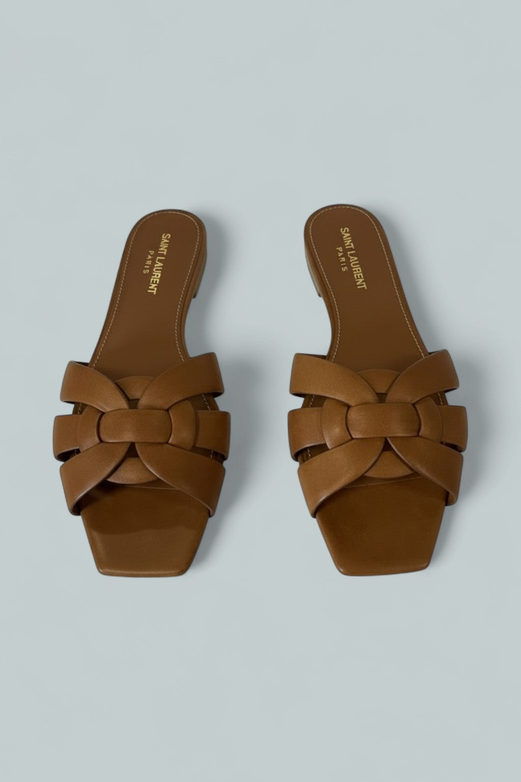Woven Leather Sandal Slide - Brown