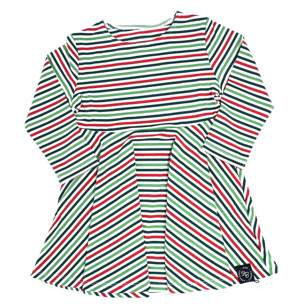 Swirly Girl Dress - Christmas Stripes