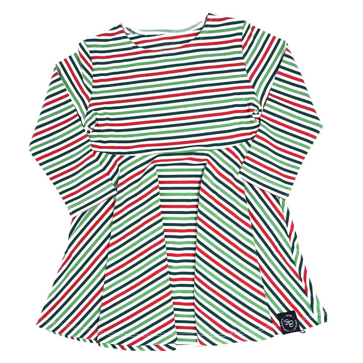 Swirly Girl Dress - Christmas Stripes