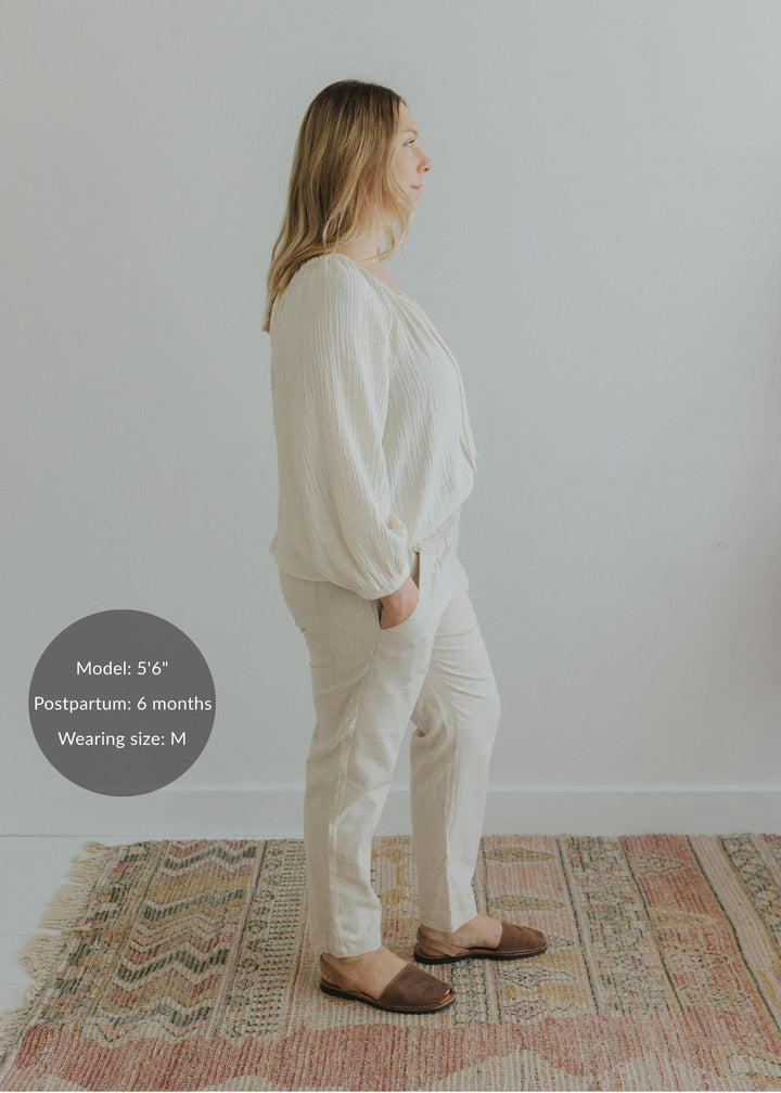 Transitional Maternity Linen Pant - Extended Inseam - Natural