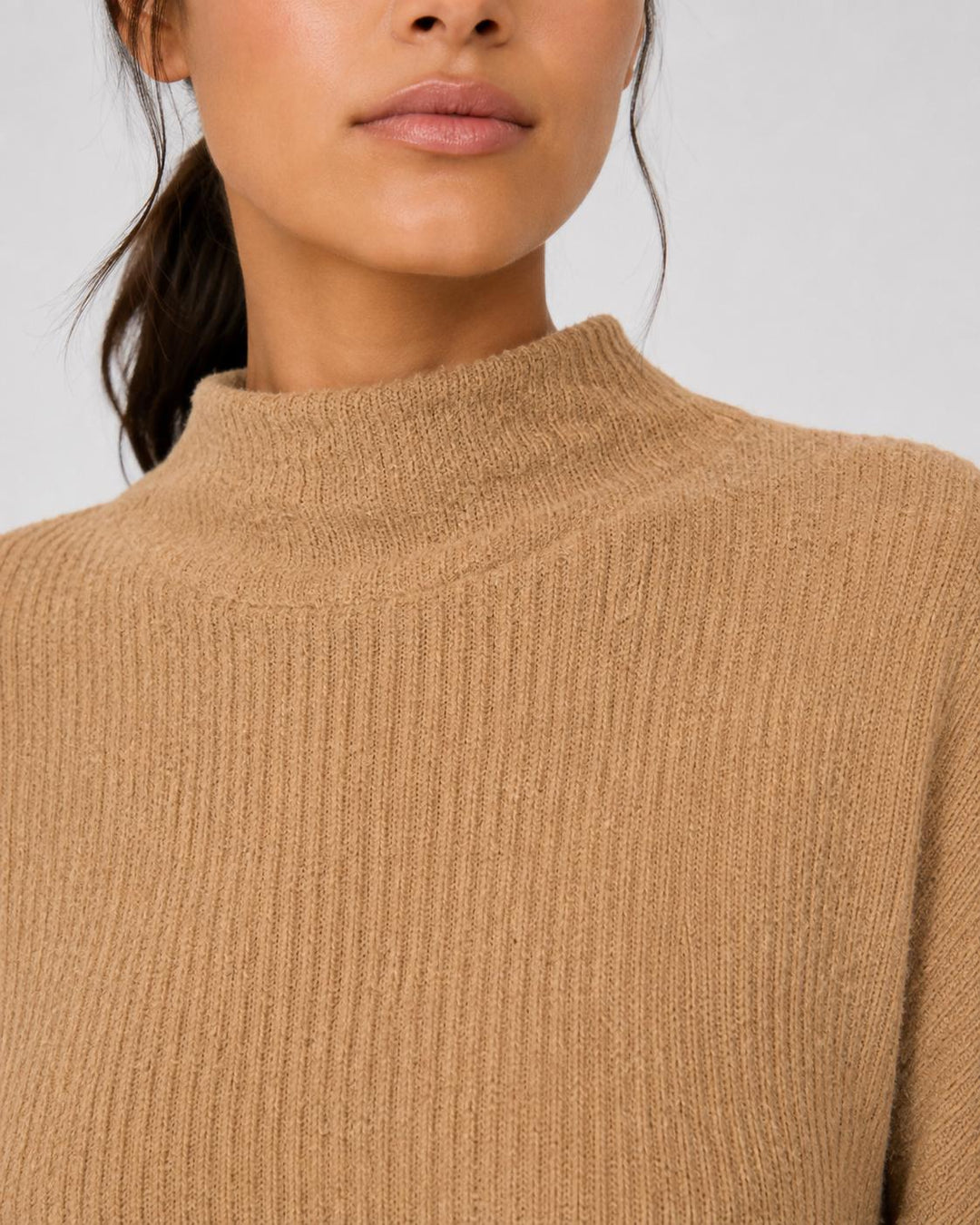 Ribbed Textured Open Back Top - Camel