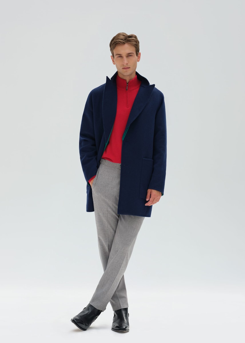Cashmere Reversible Coat - Blue/Green