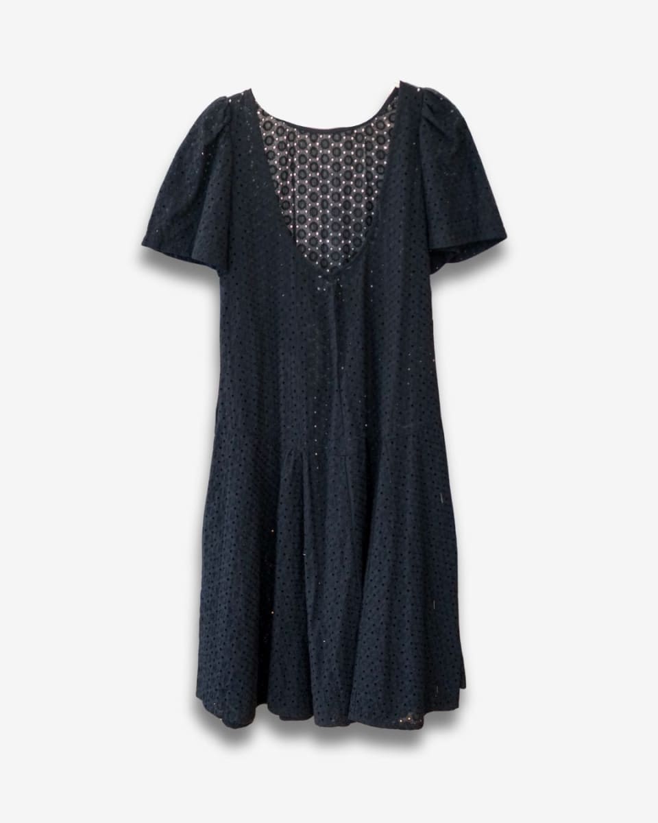 Embroidered Cotton Chloe Dress - Black