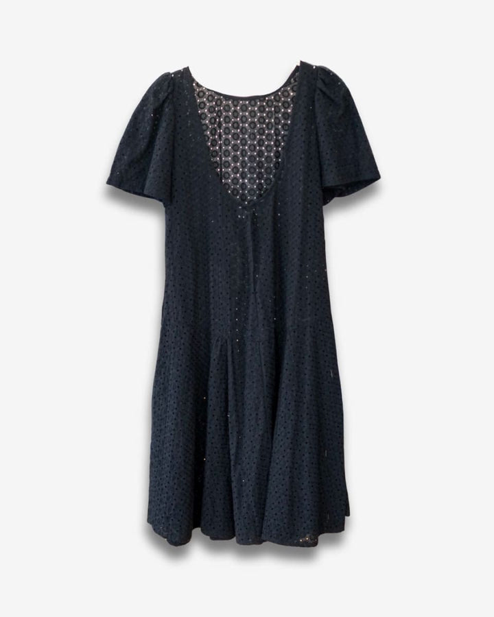 Embroidered Cotton Chloe Dress - Black