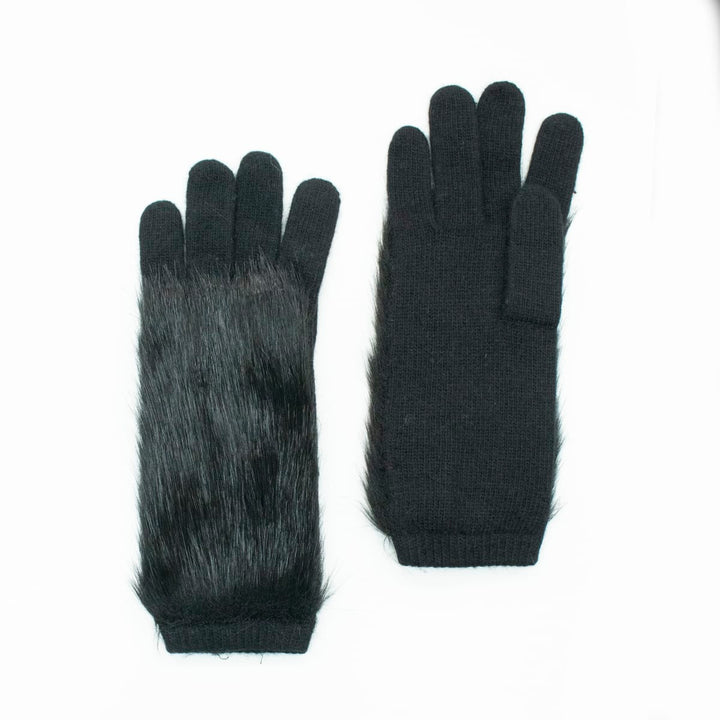 10" Fake Fur Top Knit Glove - Black