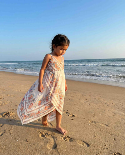 Cotton Woven Girls Dress - Ivory Floral