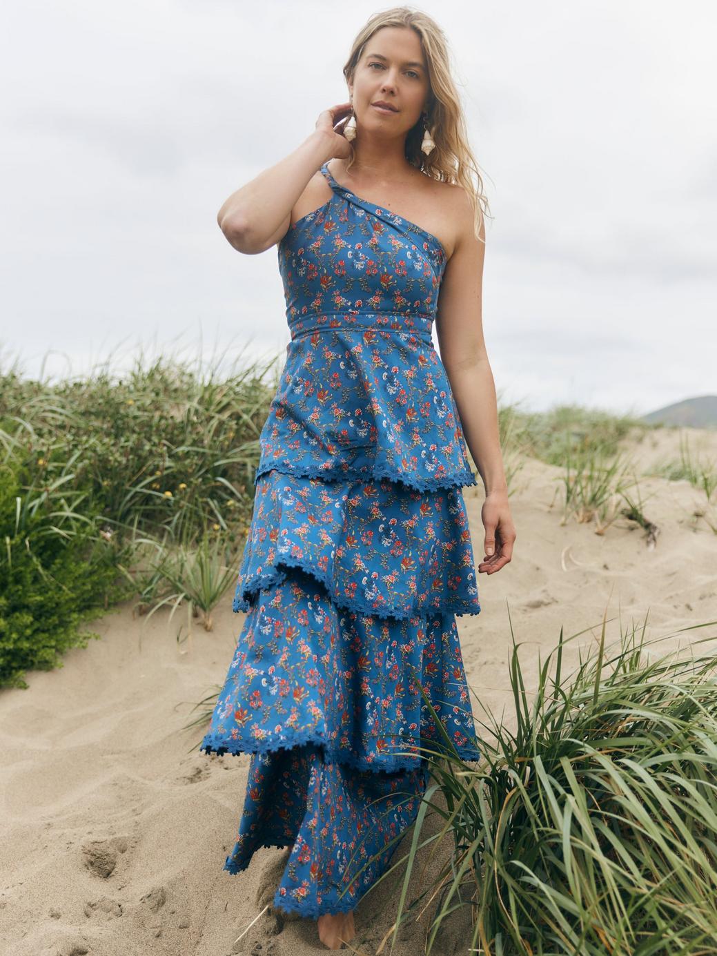 Emma Tiered Dress - Blue Floral Spritz