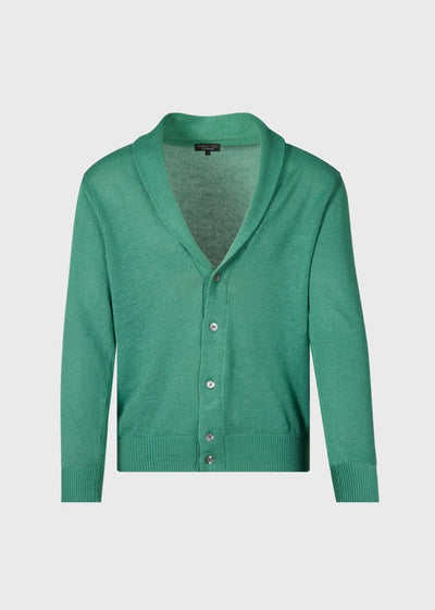 Linen & Cotton Shawl Collar Cardigan - Green - Cardigan