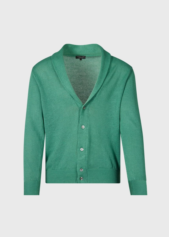 Linen & Cotton Shawl Collar Cardigan - Green - Cardigan