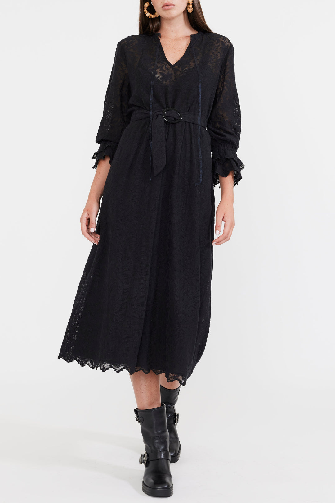 Penny Midi Dress - Black Crochet Lace