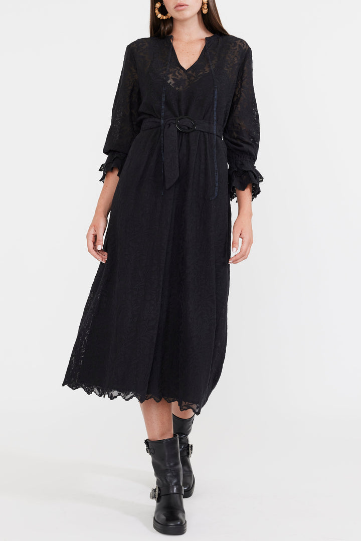 Penny Midi Dress - Black Crochet Lace