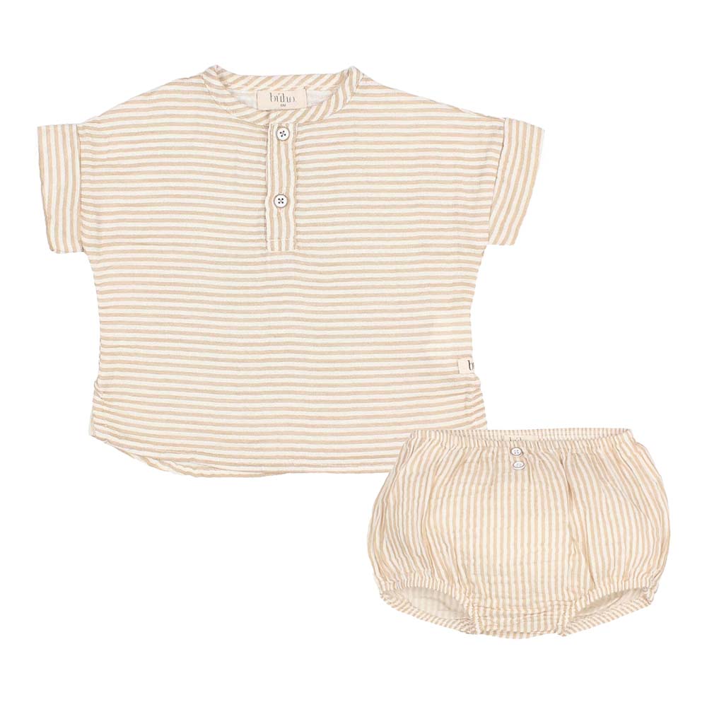 Cuff Sleeve Shirt and Bloomer Set - Sand Stripes