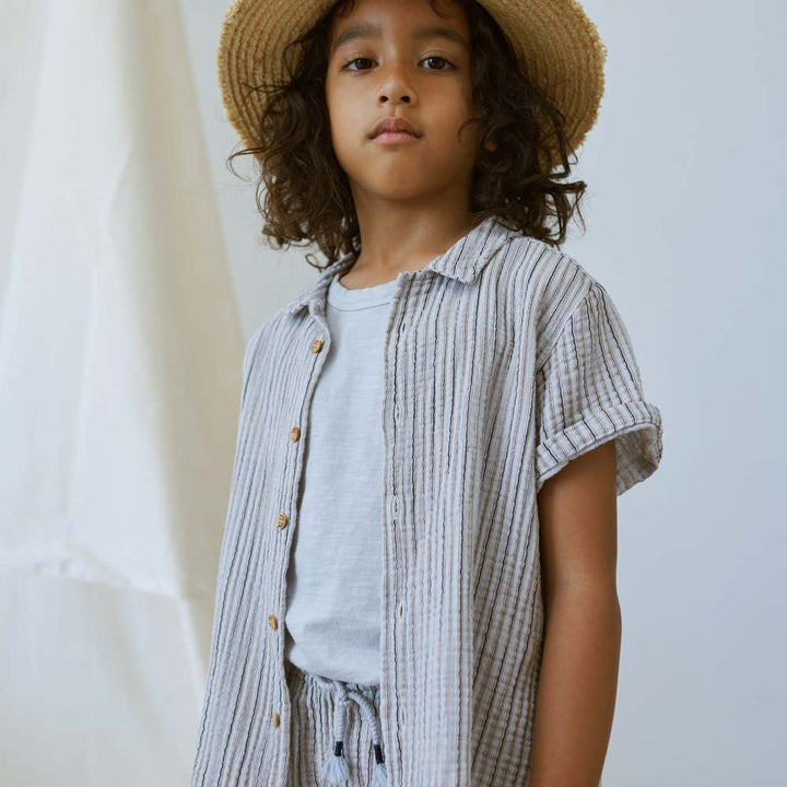 Gauze Stripe Camp Shirt - Ivory Tops My Little Cozmo 