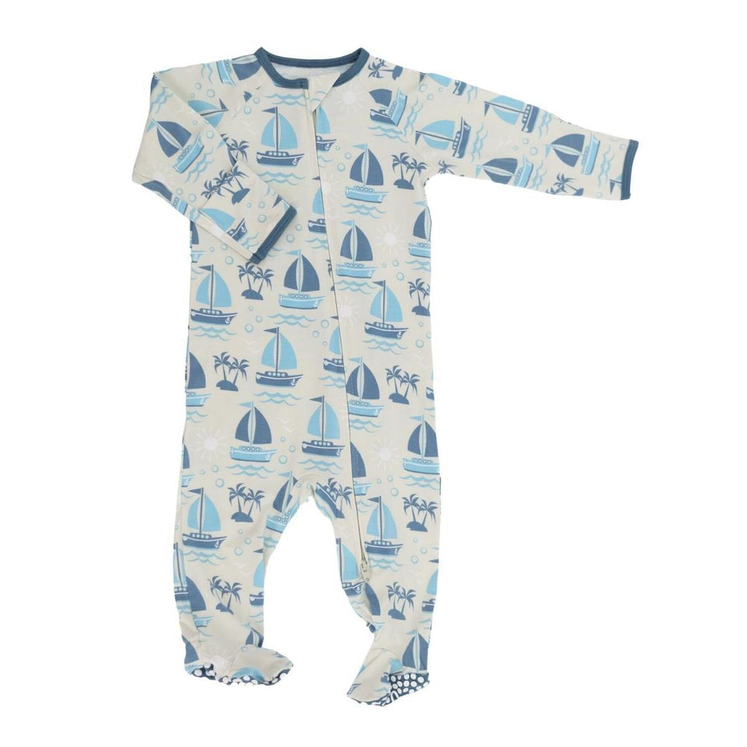 Baby Zipper Footie - Sailboats