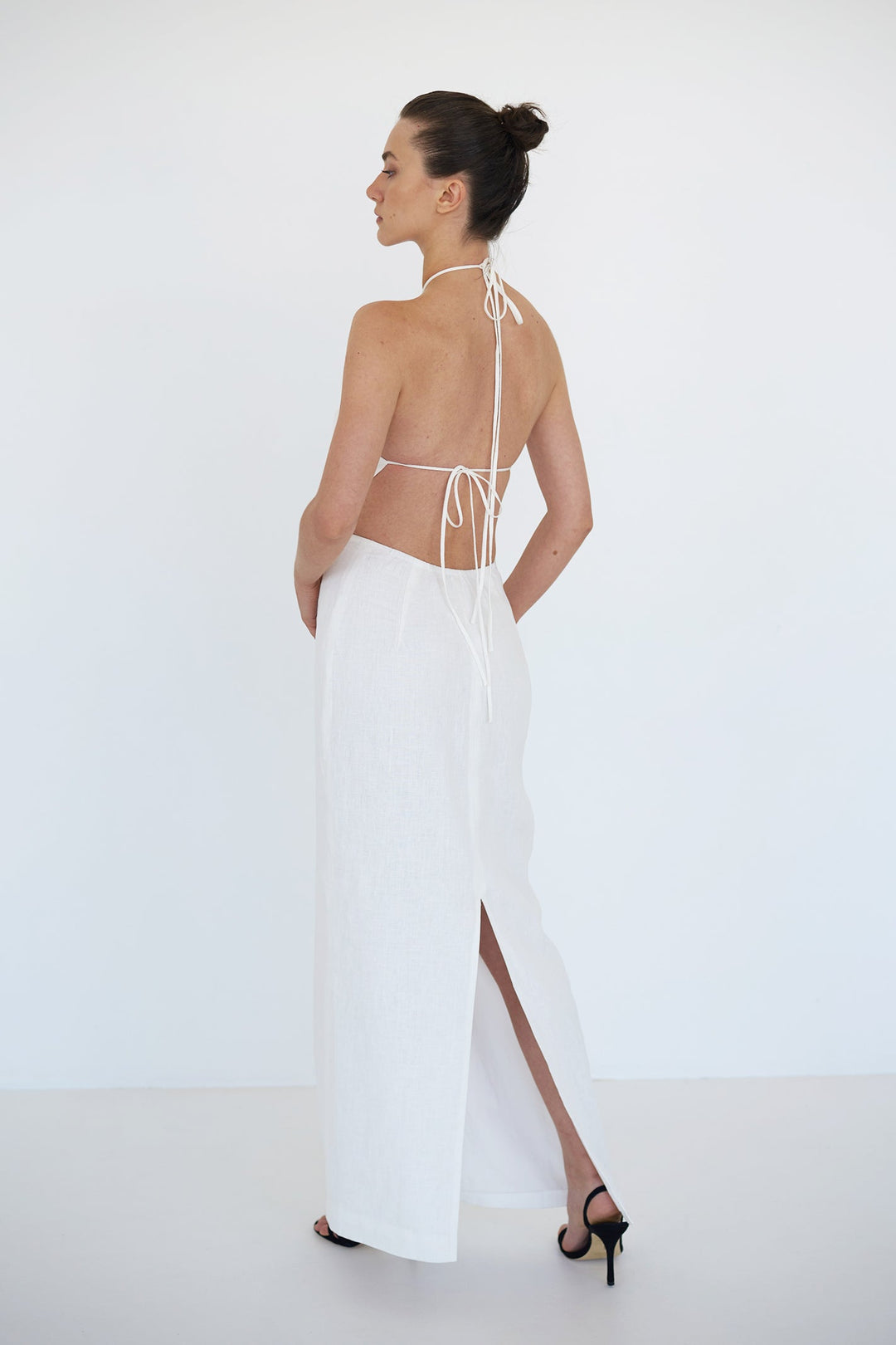 Anne Openback Linen Dress - White