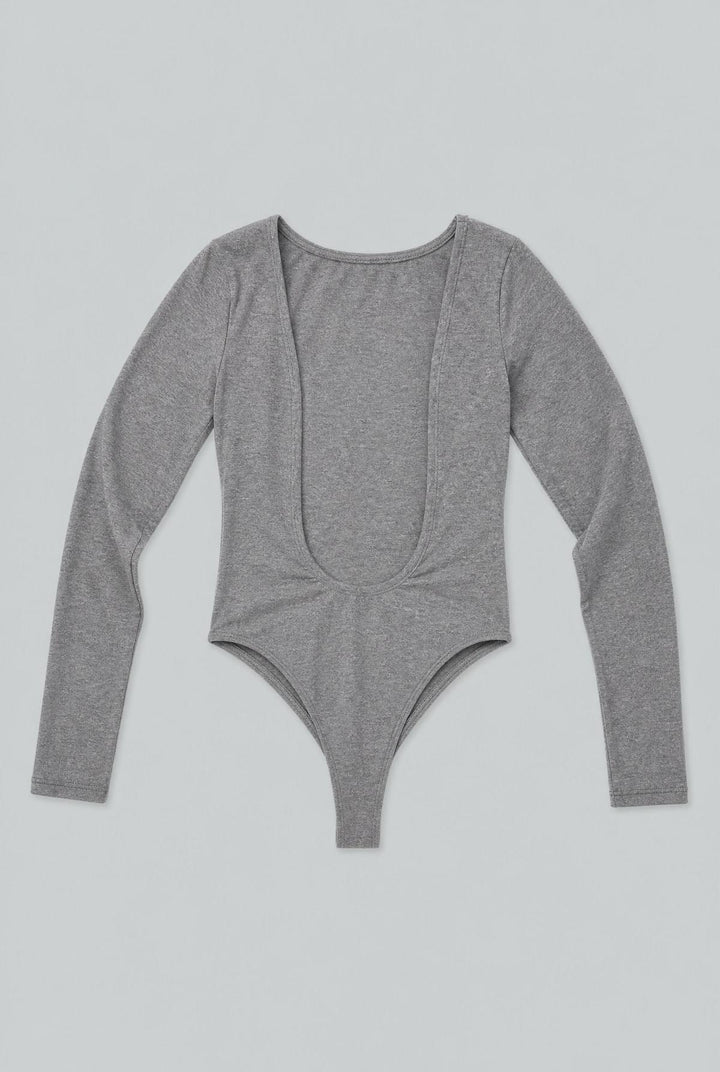 Open Back Long Sleeve Bodysuit - Charcoal