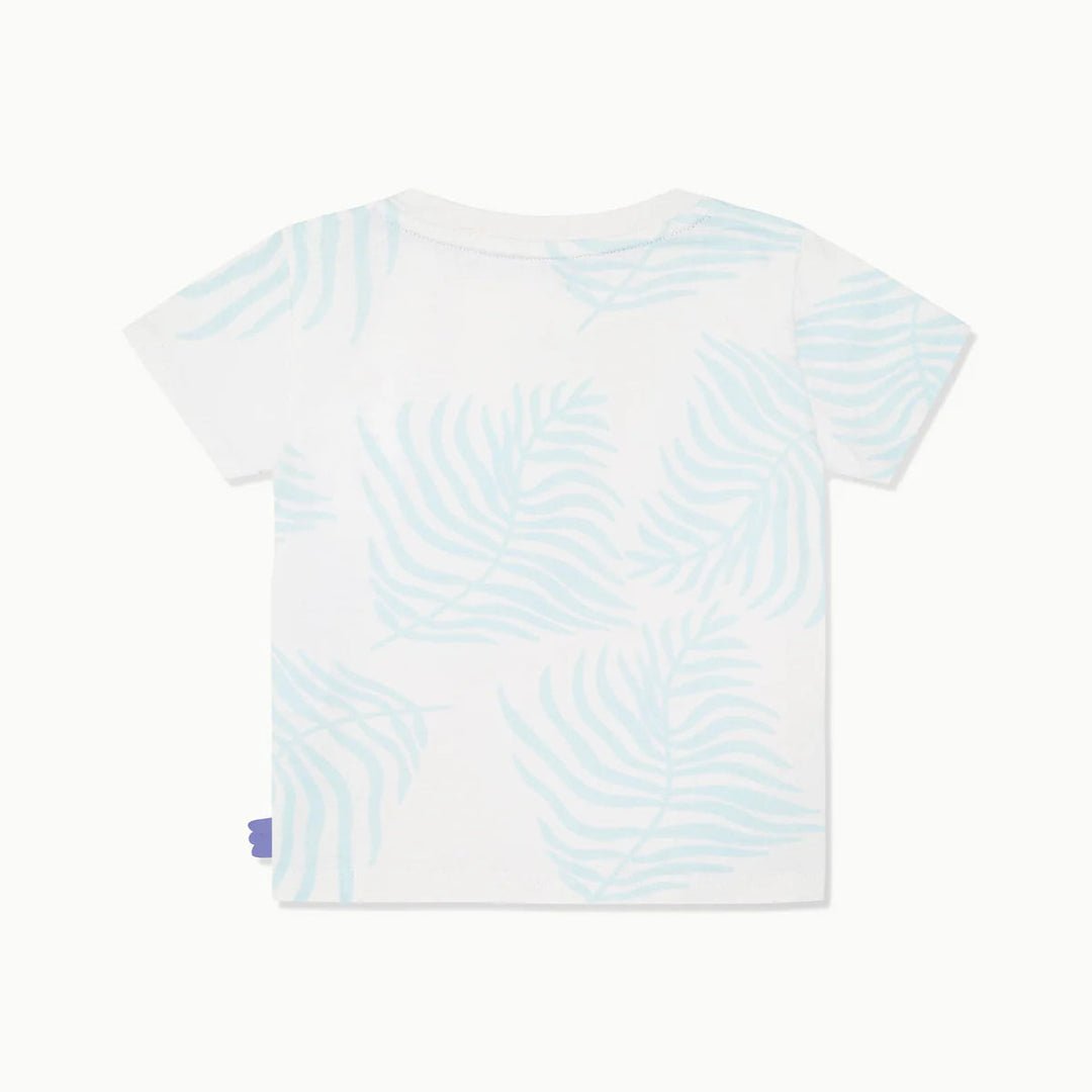 Kids Recycled Cotton Palm Leaf Baby T-shirt - Natural/Sterling Blue