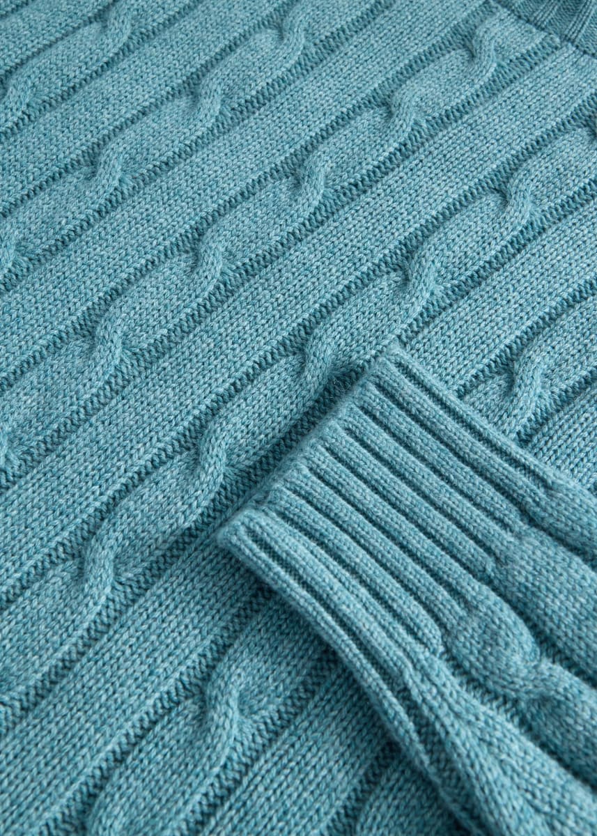 Cashmere Cable Crewneck Pullover - Seafoam Green