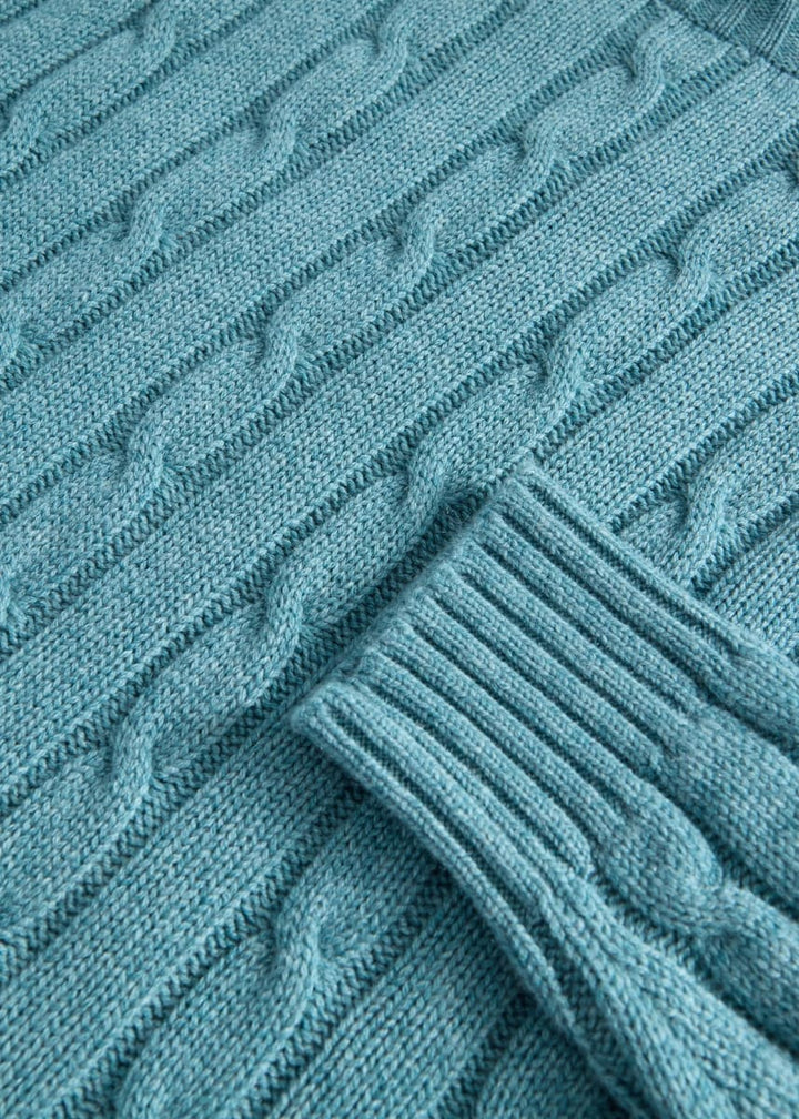 Cashmere Cable Crewneck Pullover - Seafoam Green