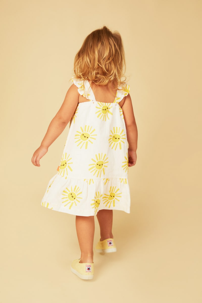 Linen Baby Ruffle Sun Dress - Natural/Yellow