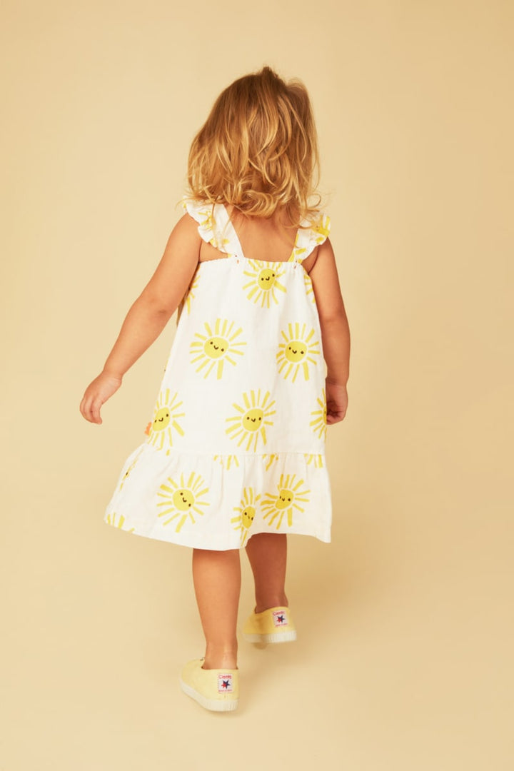 Linen Baby Ruffle Sun Dress - Natural/Yellow