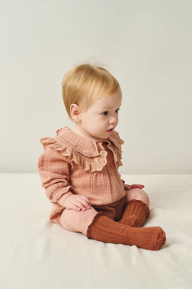 Soft Gauze Collar Baby Romper - Pink
