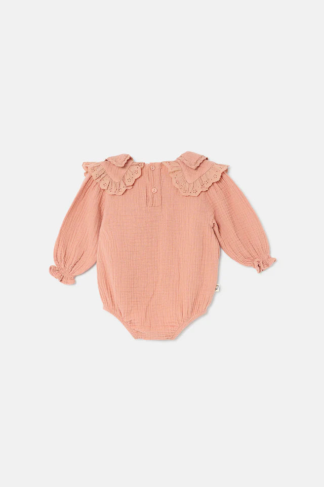 Soft Gauze Collar Baby Romper - Pink