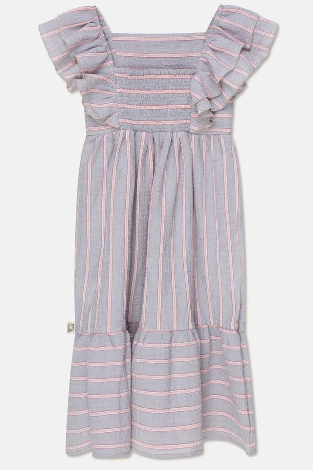 Seersucker stripe ruffle dress - Unique