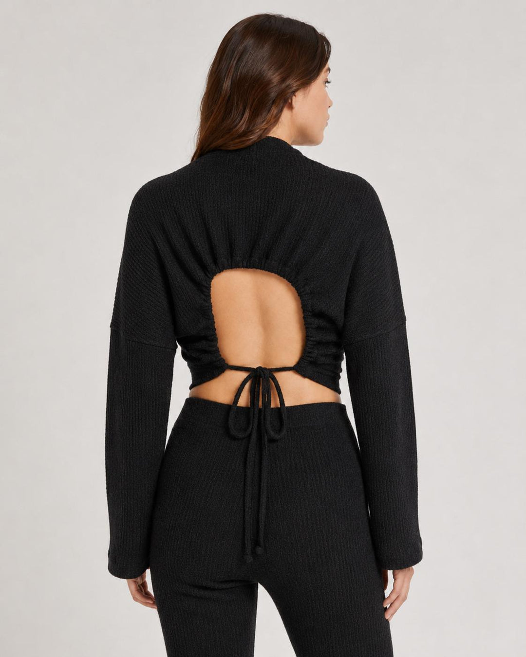 Ribbed Textured Open Back Top - Black
