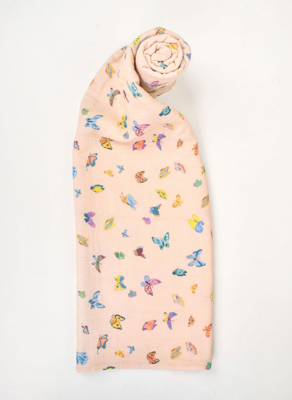 Shawl Blanket - Blush Peach Madame Butterfly