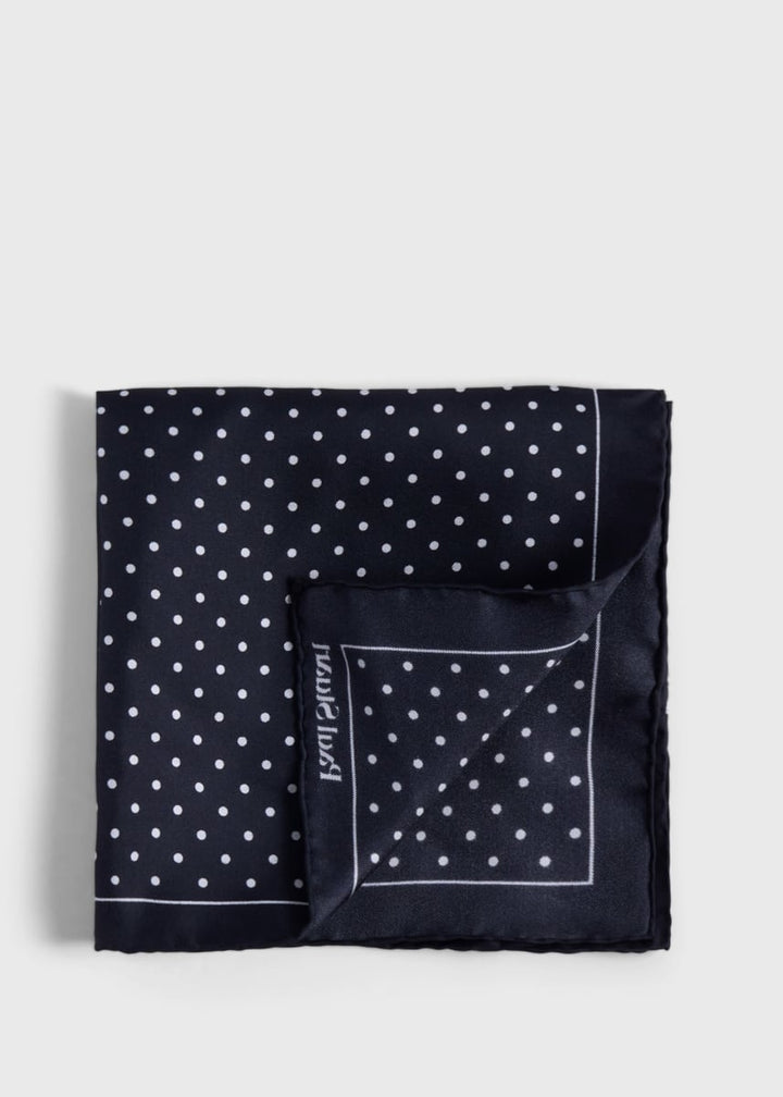 Printed Silk Dot Pocket Square - Black