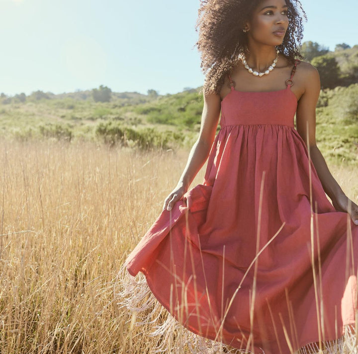 Gavin Beaded Fringe Midi Dress - Rhubarb