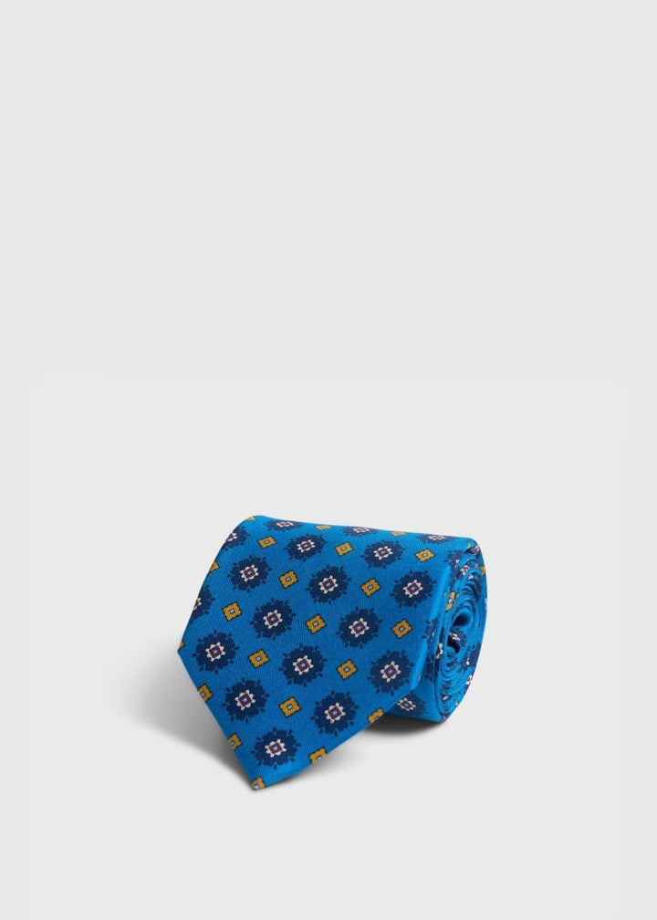Printed Silk Medallion Tie - Teal