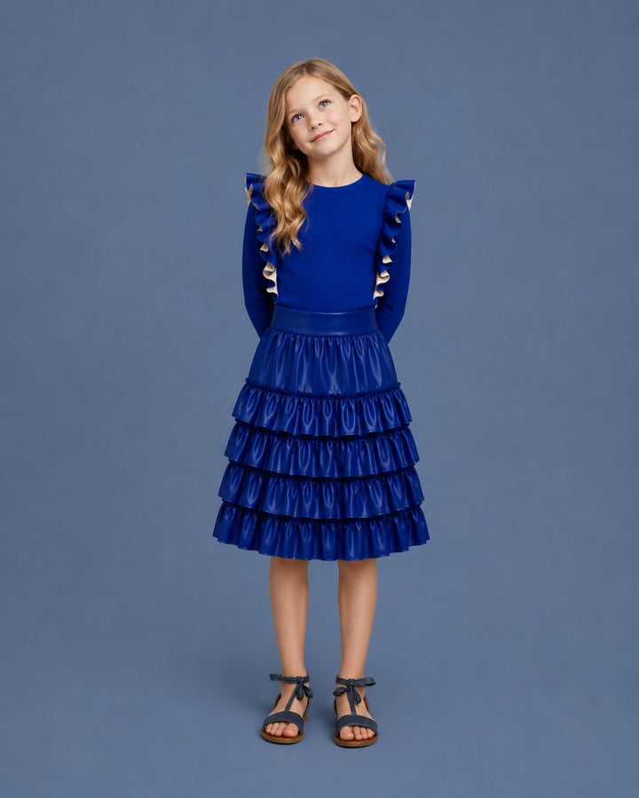 Ruffle Leather Skirt - Cobalt