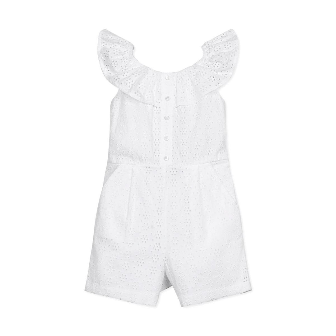 Baby Organic Eyelet Ruffle Romper - White Eyelet