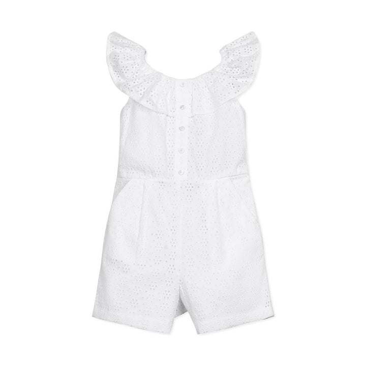 Baby Organic Eyelet Ruffle Romper - White Eyelet
