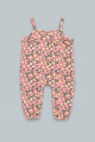 Lemon Floral Tank Pant Romper - Lemons Pink