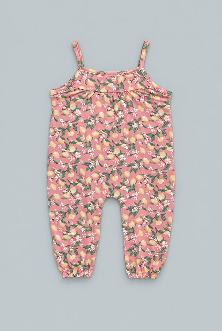 Lemon Floral Tank Pant Romper - Lemons Pink