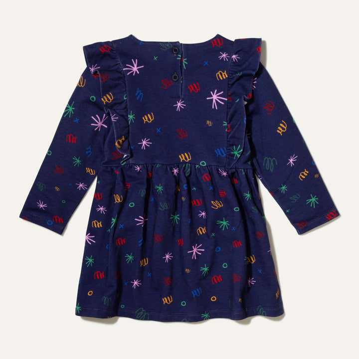 Recycled Cotton Confetti Kid Ruffle Dress - Blue Ribbon Confetti