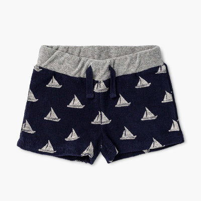 Terry Sweatsuit Shorts - Come Sail Away on Navy
