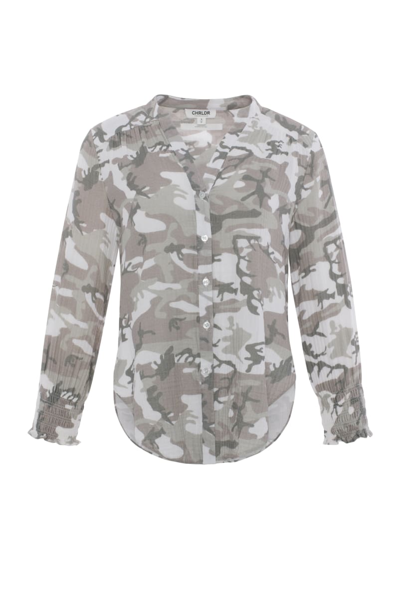 Jenny Collarless Shirt - Grey Camo