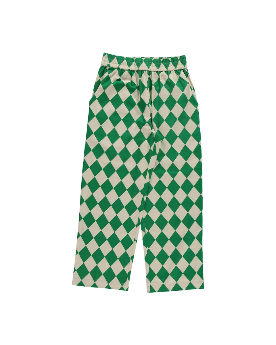 Hand Printed 'Seema' Pants - Green And Beige Rhombus