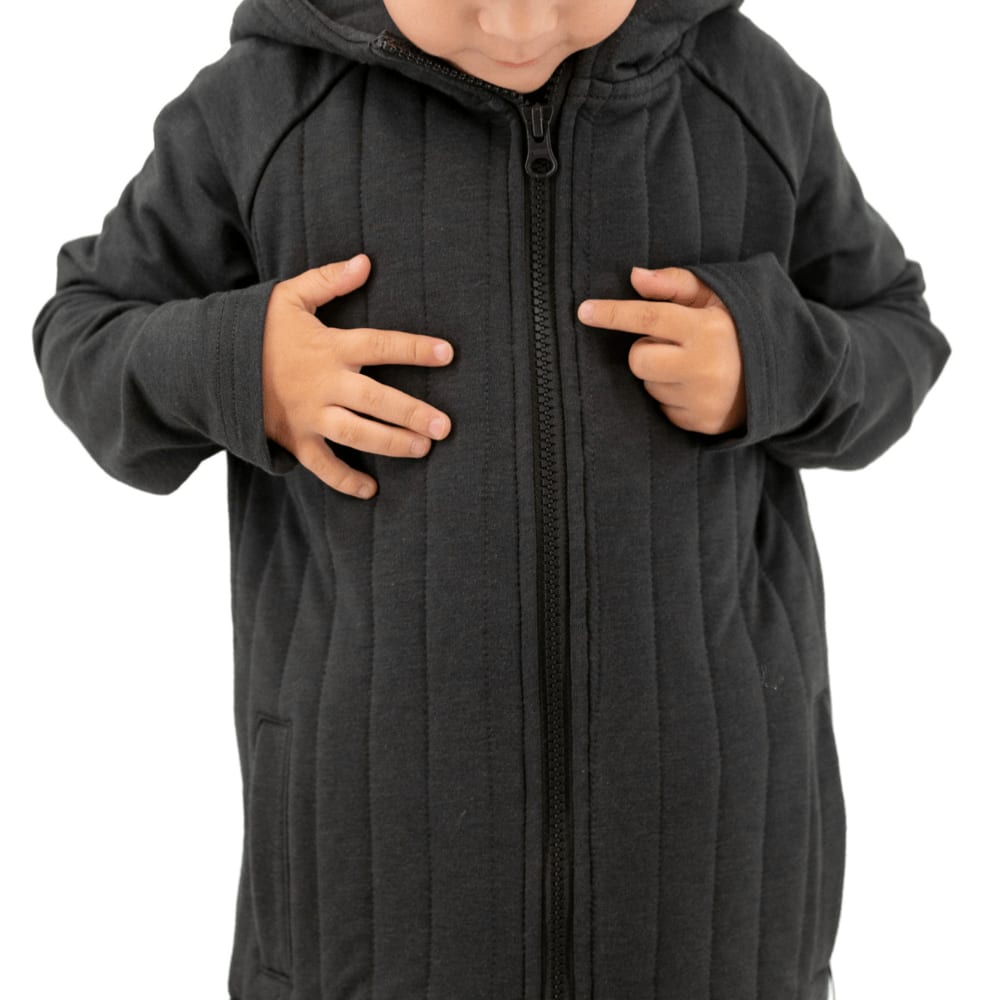 French Terry Hooded Jacket - Charcoal Black