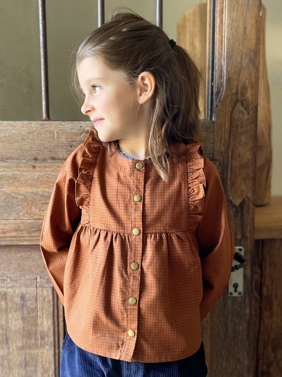 Alphee Ruffled Blouse - Chestnut Squares